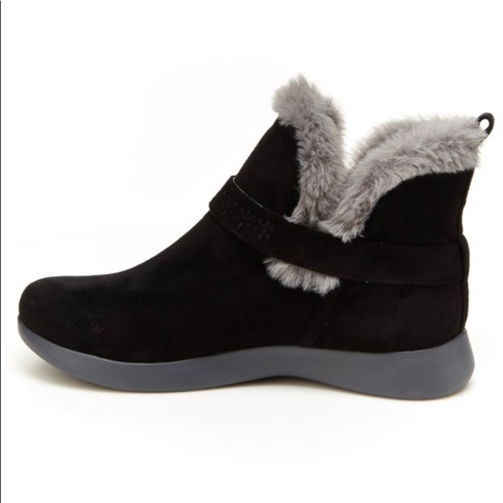 JBU Black Ankle Boots with Gray Fur Trim - Picture 3 of 6
